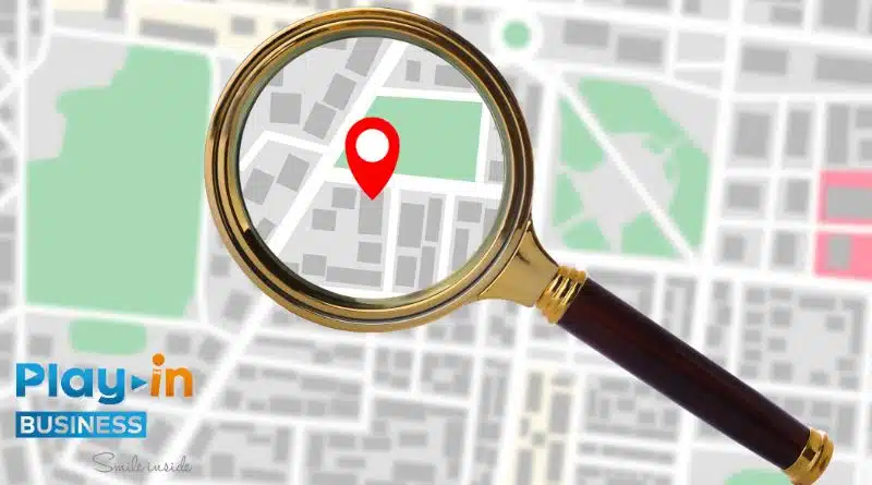 location on a map with a magnifying glass over the location
