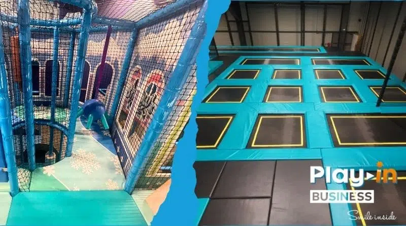 trampoline park and an obstacle course in a play area