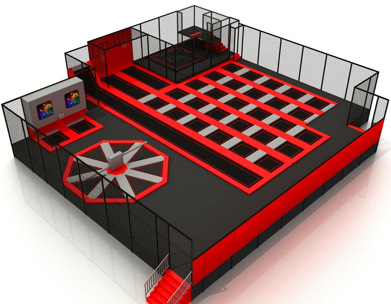 Un rendu 3D détaillé et précis du Cosmic Park réalisé par le bureau d'études de Play In Business, illustrant la phase de conception d'un parc de loisirs.