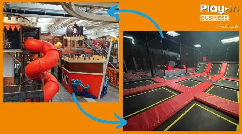 a playground and a trampoline on the cover page